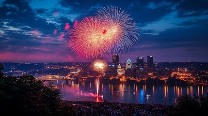 Spectacular fireworks display illuminating the skyline of a vibrant city