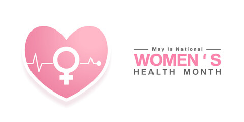 May is National Womens Health Month. Gender icon and heart. Suitable for posters, banners, social media and more. White background.