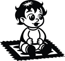 A cute young child sitting silhouette vector illustration, young child sitting isolated line art vector