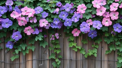 Fototapeta premium Flowering Vine Plants - Flowering vines climbing on trellises and fences, adding beauty and color to outdoor spaces, perfect for gardening projects. 