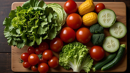 Variety of Fresh Veggies on Wooden Cutting Board for Healthy Meal

