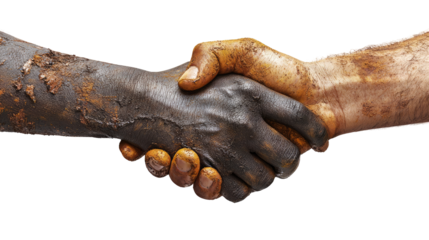 Two arms shaking, one with darker skin tone, isolated on transparent background