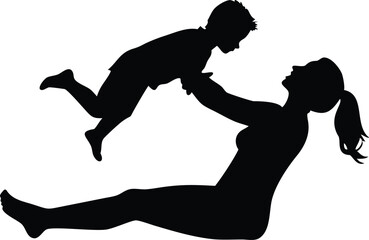 Mother lifting his son silhouette