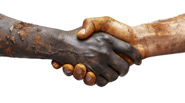 Two arms shaking, one with darker skin tone, isolated on transparent background