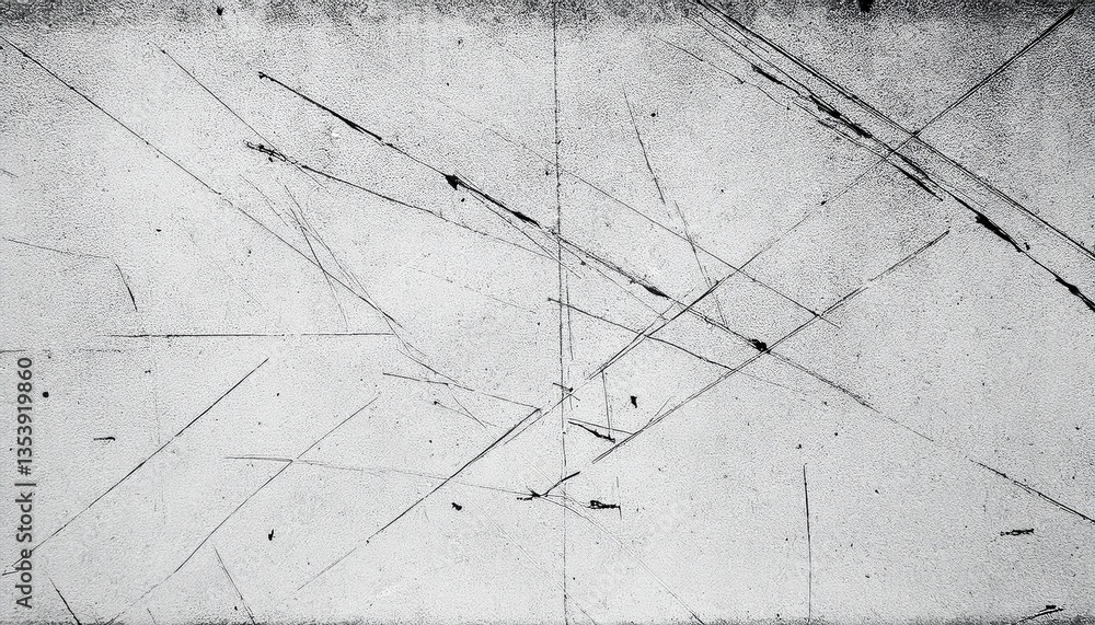 Poster minimalist scratched surface texture with abstract black lines on white concrete, perfect for backgr