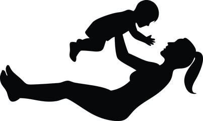 Mother lifting his son silhouette