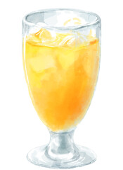 グラスに入ったオレンジジュースの水彩イラスト
