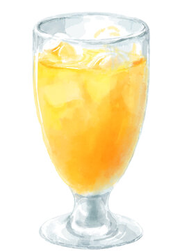 グラスに入ったオレンジジュースの水彩イラスト