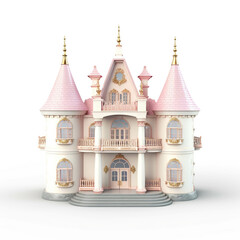 Obraz premium Gorgeous pink castle embellished with glimmering gold decorations and majestic towers, setting the stage for enchanting fairytale settings and charming children's activities