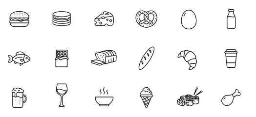 set icon Food cake Element Line Graphic