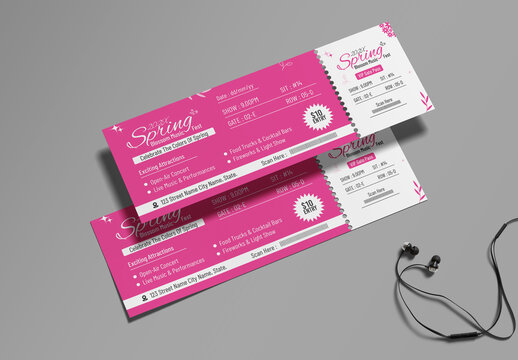 Festival Ticket Layout Design For Spring Season