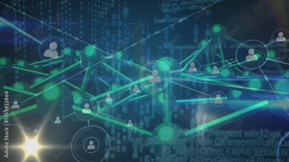 Poster network of connections and data processing animation over digital background