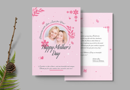 Mothers Day Wishing Card Template With Floral Design