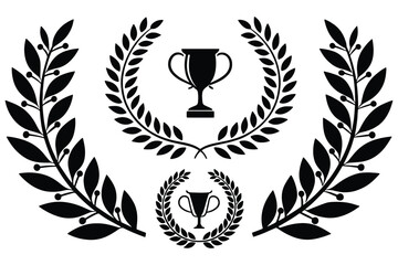 Fototapeta premium Black Laurel Wreath Trophy Emblem - Victory, Award, and Achievement Symbol