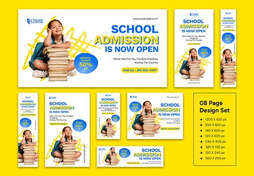 School Admission Web Ad Banner Set Design Layout