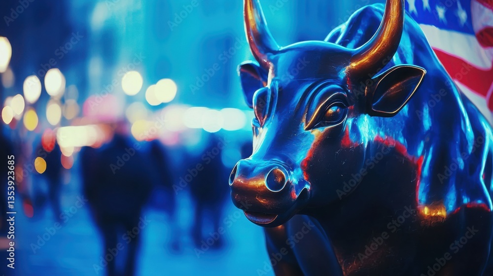 Poster bull statue in front of a crowd representing automated trading strategies as a symbol of market conf