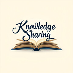 A stylish open book paired with elegant script reading '' knowledge sharing'' symbolizing the flow of ideas and collaborative learning.