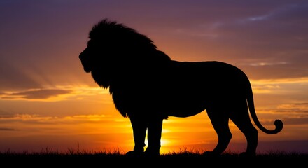 Lion Silhouette Against Striking Sunset Sky Wildlife and African Imagery