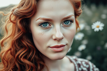 Fototapeta premium Close-Up of a Young Woman with Freckles