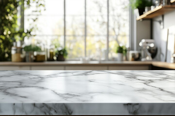 White marble table top in modern kitchen interior	
