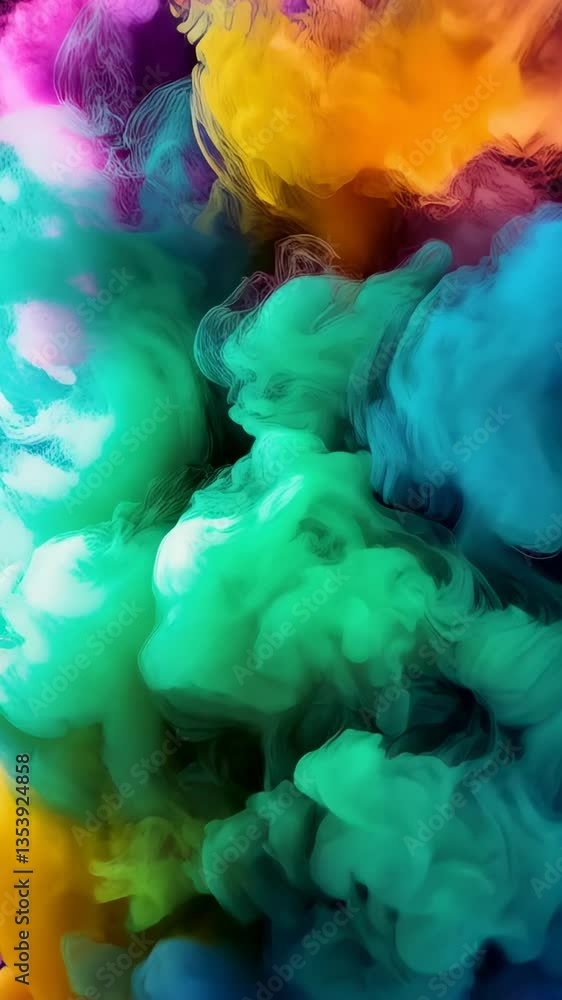 Poster bright colorful smoke swirls create a mesmerizing visual display in a dark background setting