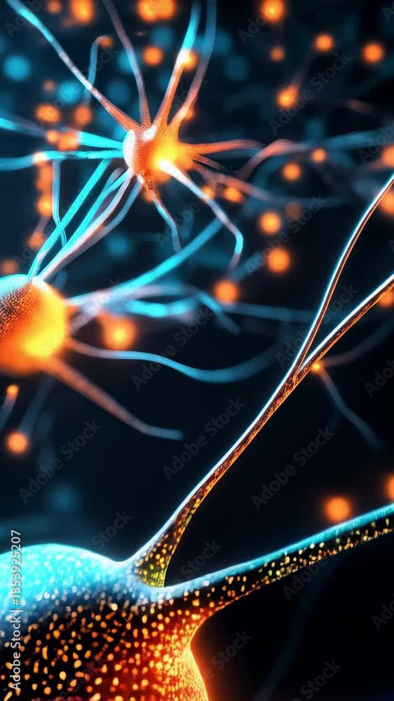 Aufkleber exploring the intricate structure of neurons with glowing synapses in a digital representation