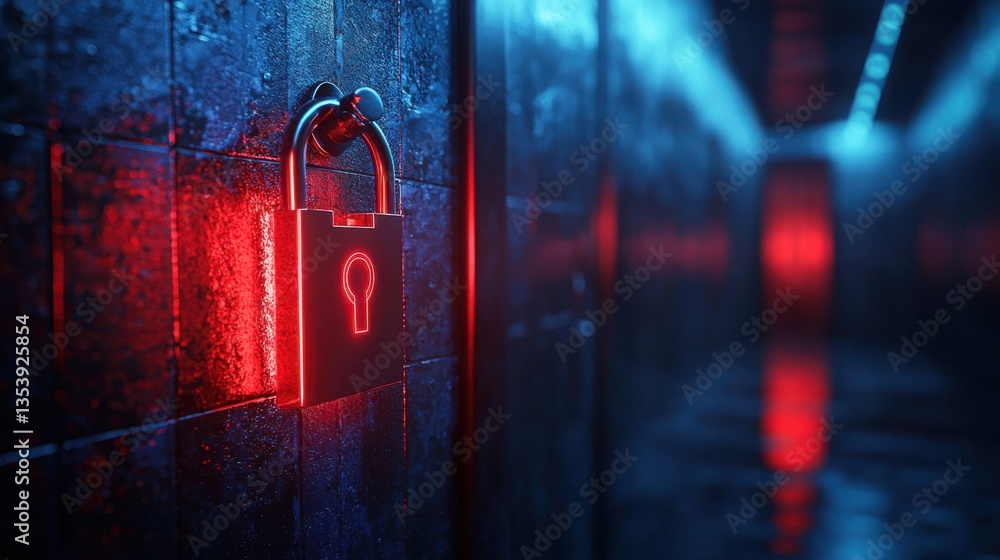 Poster secure lock positioned on a wall representing confidential information security and protection again