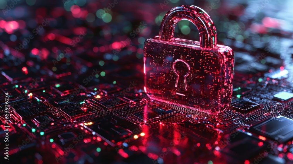 Poster lock displayed on a computer system emphasizing cyber resilience in data protection and secure digit