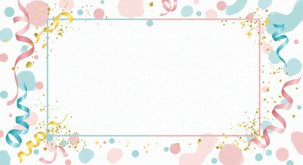 Colorful party frame with streamers and confetti on white background