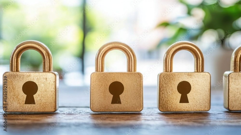 Poster row of colorful padlocks representing digital privacy awareness and security in a connected world of