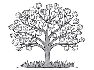 Fototapeta premium Detailed line drawing of a blossoming tree