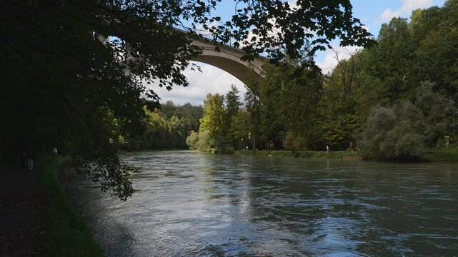 Aare River valley with Lorrainebrucke Bridge in Bern, Switzerland.