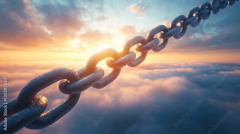 Poster chain suspended in the sky symbolizing strong encrypted cloud computing solutions for safe digital c