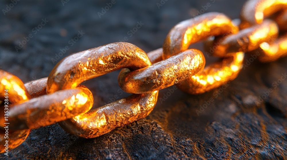 Poster shining chain with light symbolizing secure encrypted communication channels for reliable digital in