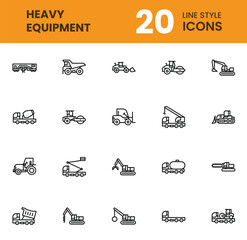 Heavy Equipment icon set with outline style