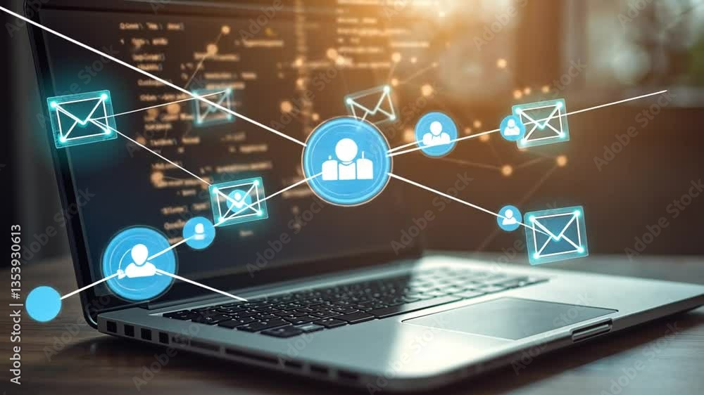 Poster new email alert triggers connection message on laptop interface generative ai