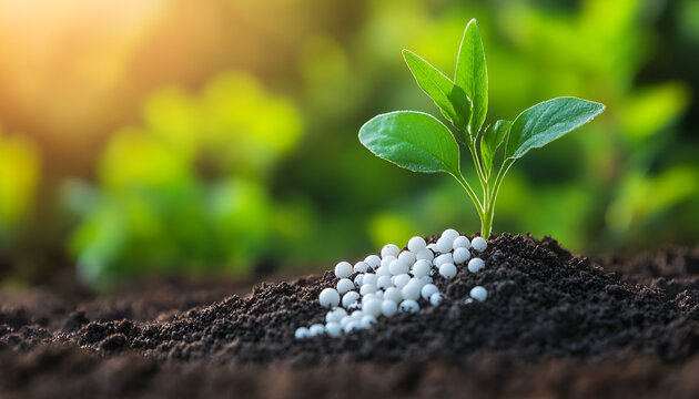 Fresh soil with fertilizers as background, close-up
