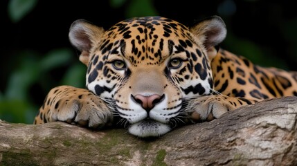 Obraz premium Majestic jaguar resting on a branch