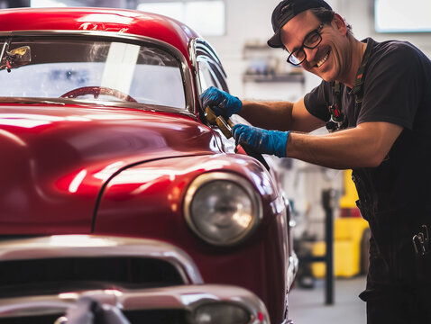 Fototapeta Vintage Car Restoration in Action