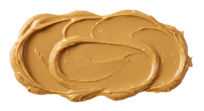 Peanut butter spread PNG. smooth and creamy peanut butter texture top view png. Peanut butter spread with a swirl pattern isolated. nut butter flat lay for cooking and food design png