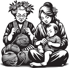 Mother and Son Knitting Vector Bundle