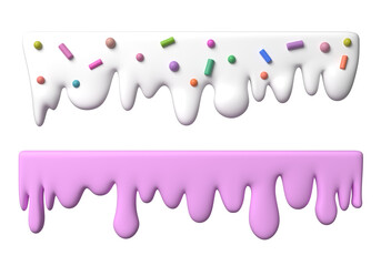 Set of icing isolated on transparent background. Sweet cream. Cream icing template for poster or flyer design. 3d rendering