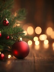 A close up of a red Christmas ornament and lights