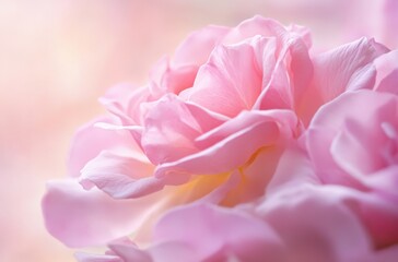 Naklejka premium Blurred soft pink rose petals, romantic pastel hues blending into an artistic