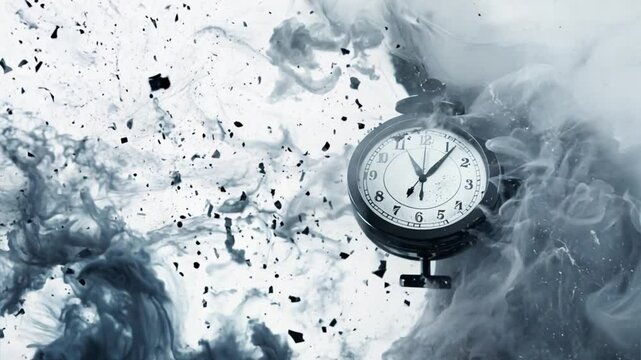 Clock Surrounded by Smoke and Abstract Texture in Black and White