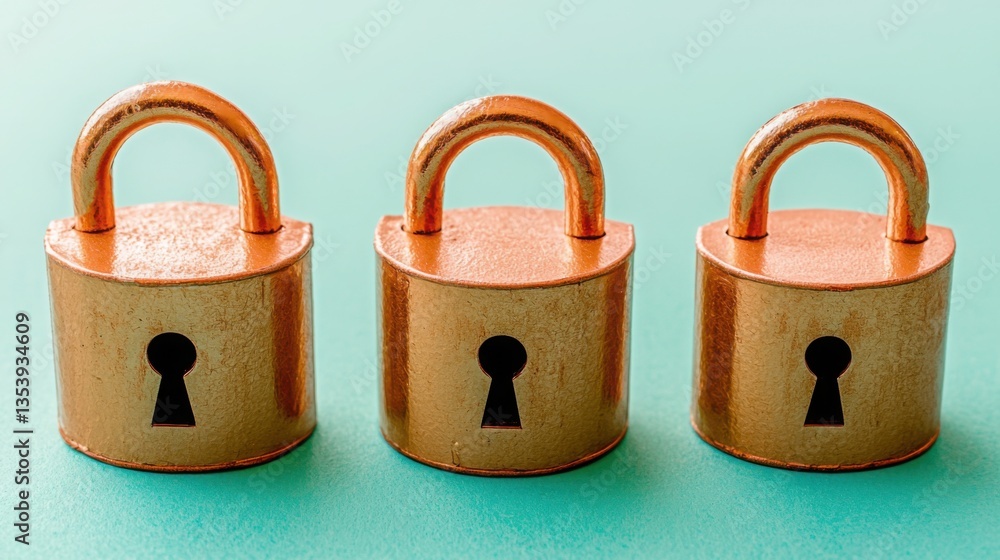 Poster three robust padlocks representing next-generation data privacy frameworks in a secure digital envir