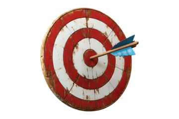 Arrow hit the center of the target Isolated on White and Transparent Background PNG Image.