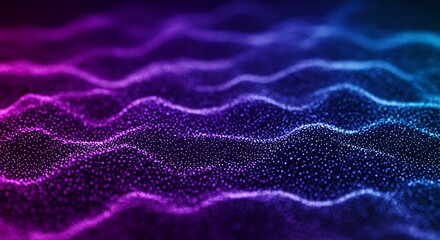 Obraz premium Abstract flowing particle wave with purple and blue gradient on a dark background design element