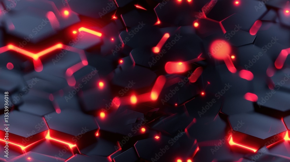 Poster a futuristic abstract background with glowing hexagons and dynamic light effects.