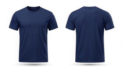 Blank T Shirt color navy template front and back view on white background